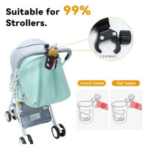 Bekerhouder voor kinderwagen, universele flessenhouder voor kinderwagen, fiets, scooter en step met 360 draaibare functie.