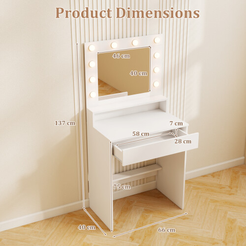 Costway Vanity Desk with Mirror and Lights Modern Dressing Table 3 Lighting Modes 1