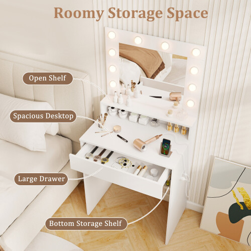 Costway Vanity Desk with Mirror and Lights Modern Dressing Table 3 Lighting Modes 2