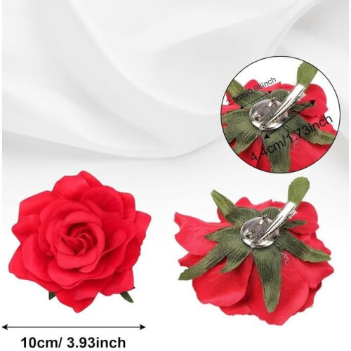 Haarclips - 3 stuks - Rode rozen - Polyester - Bloemenaccessoire - Voor vrouwen 2