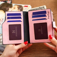 Women's Short Wallet with Coin Pocket, Small Organizer and Card Holder (Rose Red)