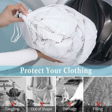 5-delige wasnetset, waszakken met trekkoord in 3 maten, wit wasnet van gaas voor de wasmachine, herbruikbaar wasnet