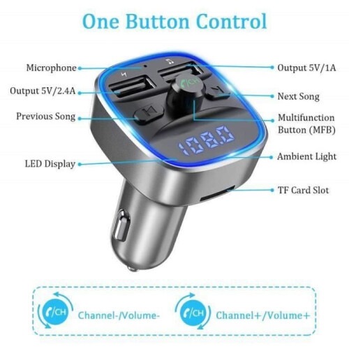 Bluetooth FM-zender - CLOUDSEMI - Radioadapter - Autolader - Handsfree - SD/USB 1