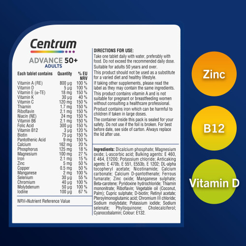 Centrum Centrum Advance 50+ Tablets Multivitamin & Mineral Supplements, with 1