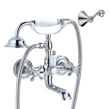 Robinet de Baignoire Chromé à Double Poignée avec Douchette et Bec Pivotant, Couleur Argent