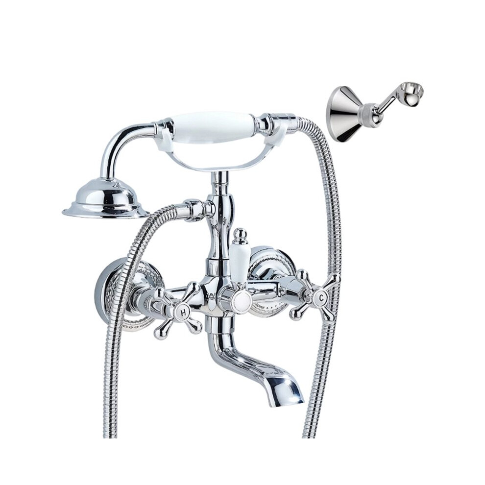 Dual Handle Chrome Plated Bathroom Tub Faucet With Handshower And Swivel Spout Silver 6032751650573
