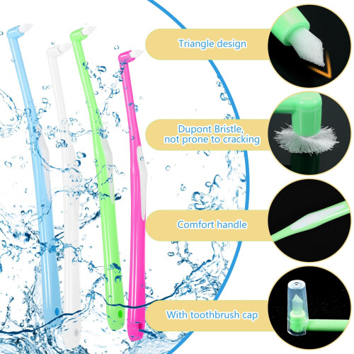 RAYITO 4Pcs Interspace Toothbrush, Soft Single Tufted Toothbrush with 2