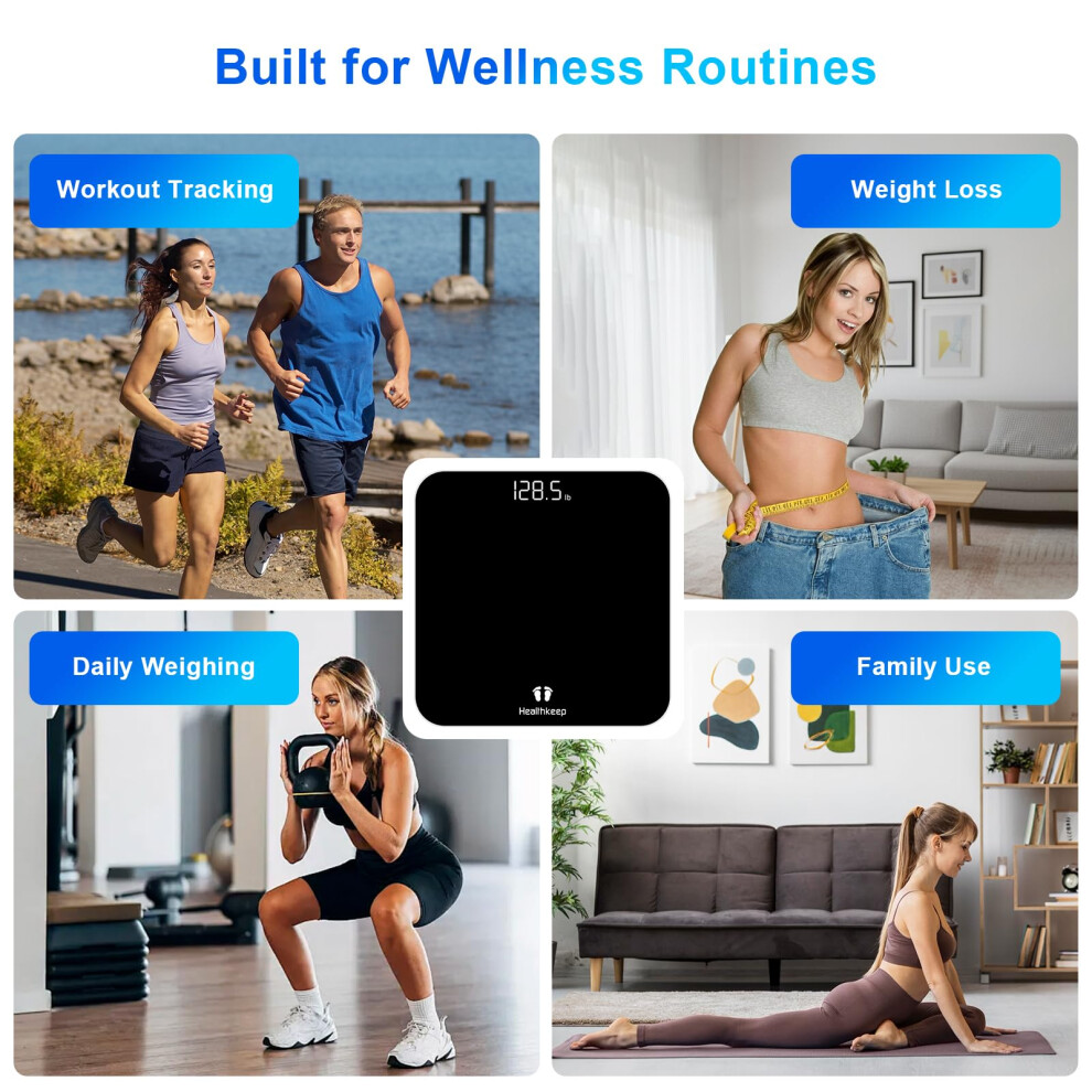 Healthkeep Digital Bathroom Scales For Body Weight, Weight Scale With High Precision Sensors Accurate Weighing Scale Round Corner Design Led Display