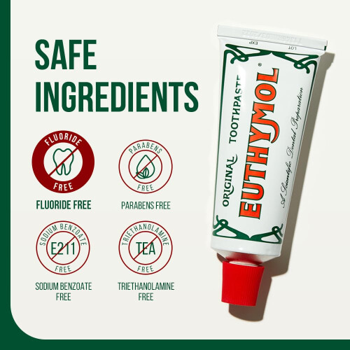Euthymol Original Toothpaste Bundle – 4 x 75ml, Fluoride Free Anti-Plaque Antiba 1