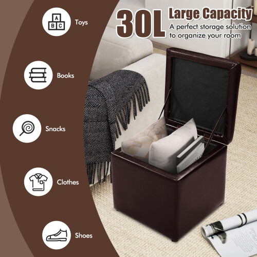 Costway Ottoman Made of Artificial Leather Seat Cube with 30L Storage Space 1
