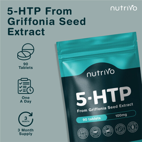 Nutrivo 5HTP Tablets - 90 Tablets Per Pack | 5HTP High Strength Supplement | One 1