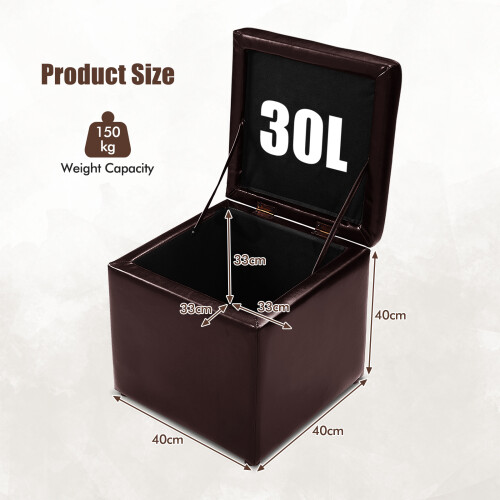 Costway Ottoman Made of Artificial Leather Seat Cube with 30L Storage Space 2