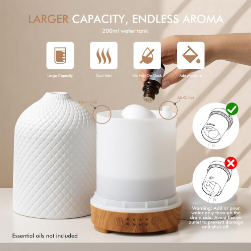 Essential Oil Diffuser Electric Aromatherapy Oil Diffuser 200ml Ceramic Aroma Scented Diffusers &Humidifier with Auto Shut Off Ultrasonic Quiet/4 Tim 2