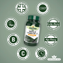 Natures Aid Vitamin B Complex 50 + C - High Strength B Vitamins with Vitamin C - Supports Energy, Nervous System & Immunity, Reduce Tiredness and Fat