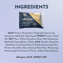 SCI-MX High Protein White Choc Chip Blondie Box - 20g protein, 2g sugar + 259 calories per blondie - Pack of 12 x 65 g - Low Sugar - Pre/Post Workout