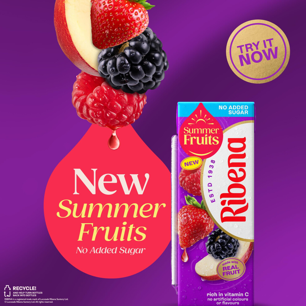 Ribena Summer Fruits No Added Sugar Cartons Multipack 6X 250Ml Real