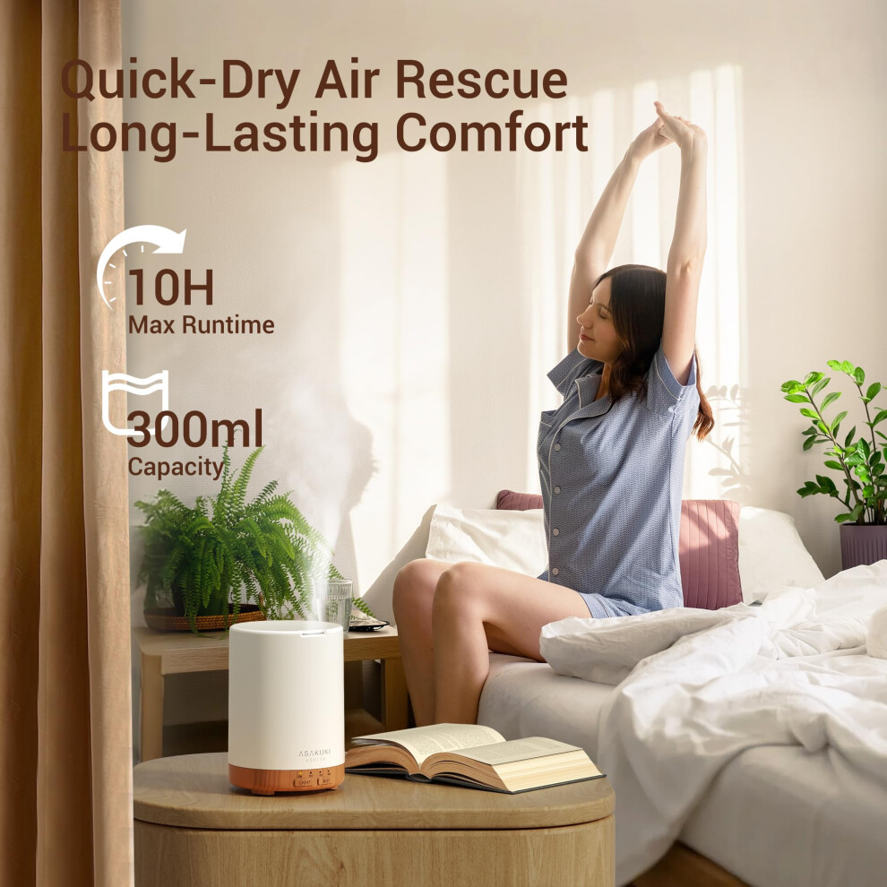 Asakuki 300Ml Essential Oil Diffuser, Ultrasonic Aroma Scented Oil Diffuser & Humidifier For Home, Bedroom, Spa With 7 Led Colour Lights, Auto Shut-O