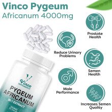 Vinco Pygeum Africanum 4,000mg Equivalent - 200mg of 20:1 Extract - 120 High Strength Capsules - 13% phytosterols - Prostrate Health Supplement - Non