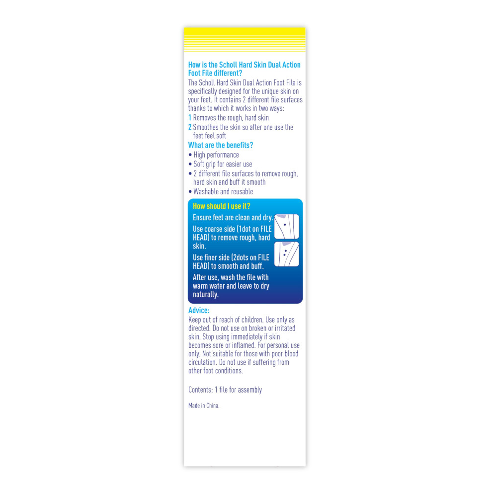 Dr. Scholl's Scholl Hard Skin Dual Action Foot File - Hard Skin Removal And Rough Skin Smoothing For Soft Feet, Double-Sided With Coarse And Fine Sides, Extendabl