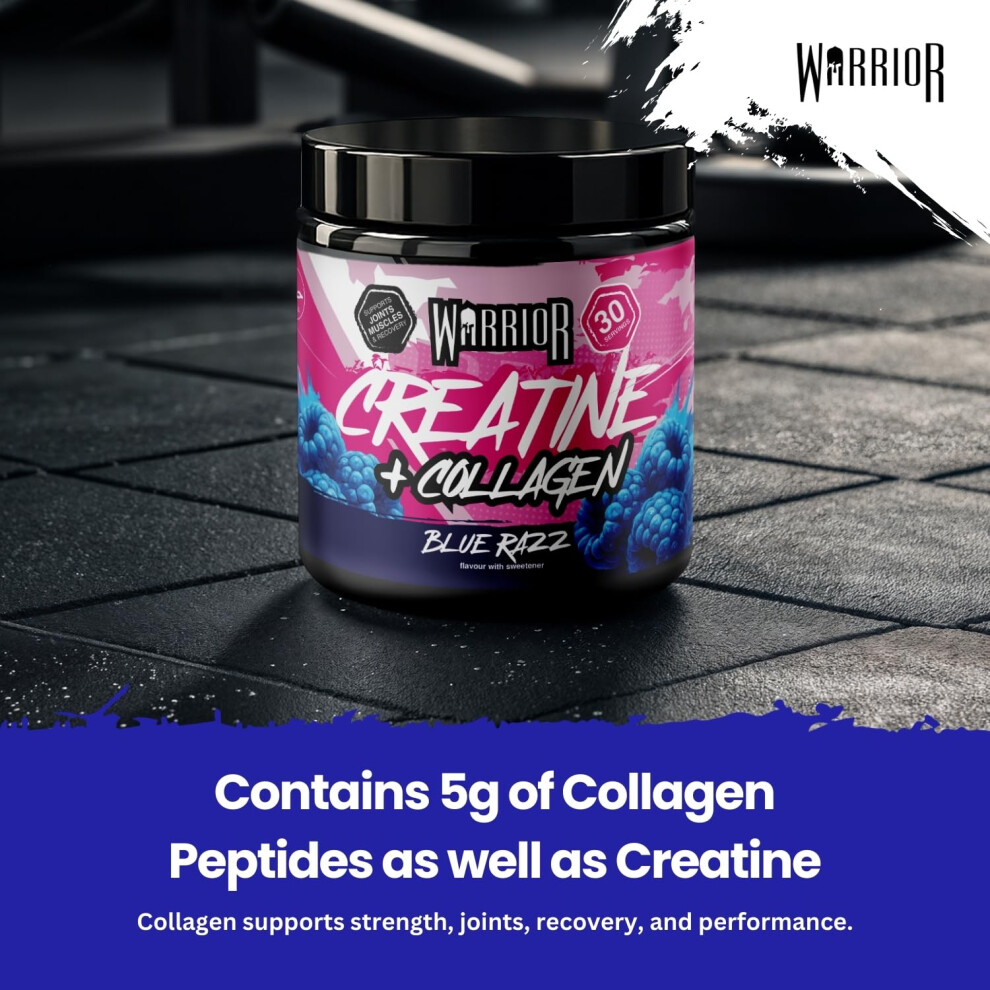 Warrior Creatine Monohydrate Powder + Hydrolysed Collagen Peptides 270G (30 Servings) Â Micronised Creatine And Collagen Supplement For Muscle, Hair