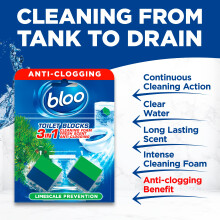 Bloo New 3in1 Toilet Blocks Pack of 2 Toilet Limescale Remover Cistern