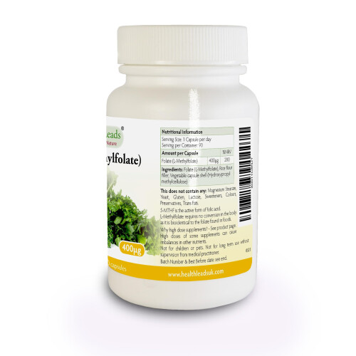 Folate (L-Methylfolate 5-MTHF) 400mcg | 90 Vegan Capsules | Active Vitamin B9 | 1