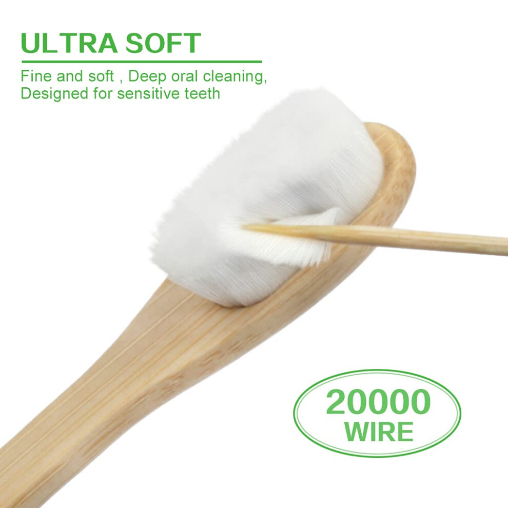 Swkj White/Grey 4 Pcs Soft Bamboo Micro-Nano Toothbrushes, Extra Soft Toothbrush With 20000 Bristles Designed For Sensitive Gums Kids Adults ( And Bristl