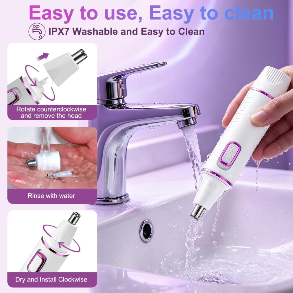 Areyzin Painless Nose Hair Trimmer For Women 2025 Upgrade Nose Trimmer Ladies Noses Hair Trimmer Dual Edge Blades,Battery(Included)-Operated With Ipx7 Waterp