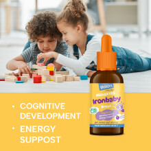 Minadex MinaKIDS Ironbaby Drops – Tasty Plum Flavoured Everyday Iron Supplement for Babies and Children, Minimal Iron Aftertaste, Supports Immune He