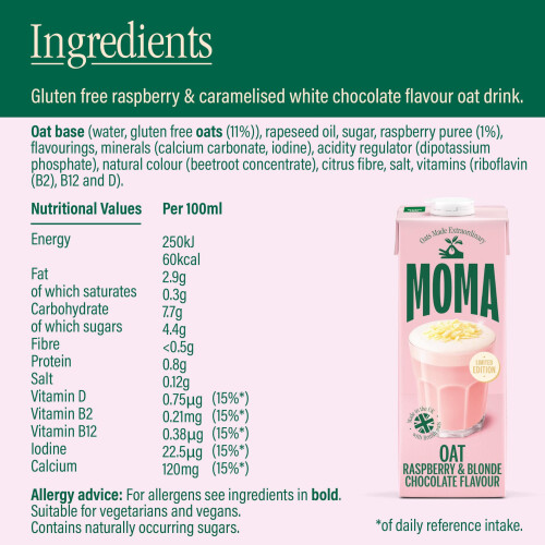 MOMA - Raspberry & Blonde Chocolate Flavoured Oat Drink - LIMITED 1