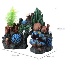 Kunstmatige decoratie - Hars - Gekleurd koraal - 13x8x9,5 cm - Voor aquariums en reptielen