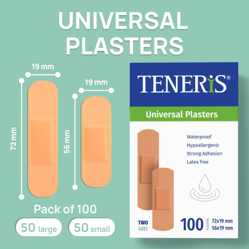 Teneris Universal Plasters - Pack of 100 – Waterproof, 1