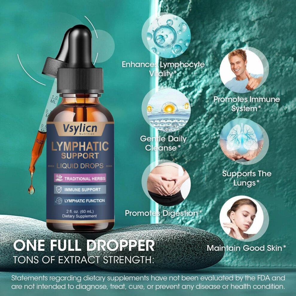 Vsylicn Lymphoria Lymphatic Drainage Drops - Lymph Cleanse Detox - Lymphatic Drainage Supplement With Dandelion Extract, Zine, Burdock Powder - Reduce Swelli