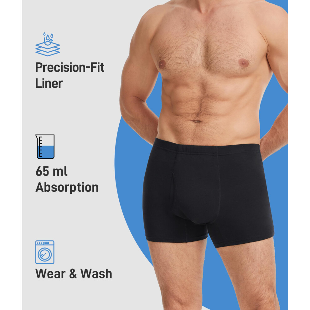 Beeniubee Incontinence Pants For Men,Cotton Incontinence Boxer Briefs,65Ml Absorbent Washable Reusable Underpants,Leakproof Underwear Trunks Men 3 Pa