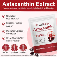 Astaxanthin 12mg Supplements, 120 Softgels Premium Astaxanthin Antioxidant Supplements Supports Eye, Joint, Internal Circulation, Skin Health & Natur