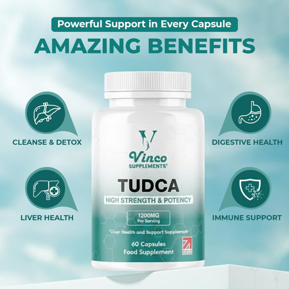 Vinco Supplements Vinco Tudca 1200Mg - 60 Capsules - Tauroursodeoxycholic Acid - Advanced Liver Detox & Repair - Supports Healthy Bile Production, Improves Digestion &