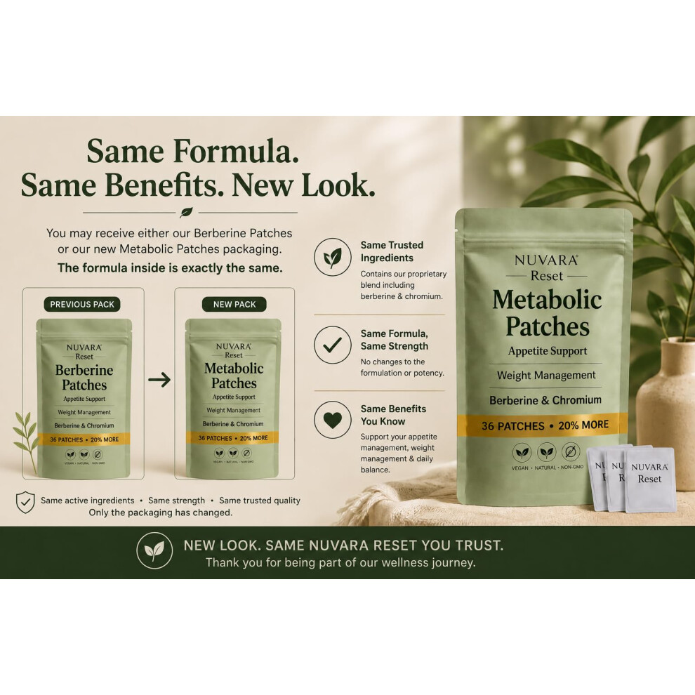 Nuvara Berberine Patches - Reset | Appetite Management & Berberine Support | 36 Transdermal Metabolic Patches