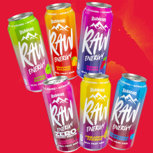 Rubicon RAW 12 Pack Cherry 500ml Energy Drink, Made with Real Fruit Juice, High caffeine with B-Vitamins, Ginseng & Guarana, No Artificial Colours or