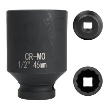 FortuneGlobe Socket 46 mm 1/2 inch 12-Point, Impact Socket 1/2 inch 46 mm CR-MO Chromium-Molybdenum Steel (Black)