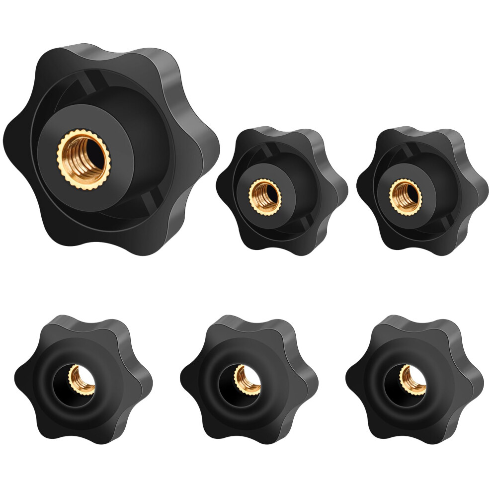 Jeboler 6Pcs M6 Star Clamping Nuts, Handle Nuts Diameter 38Mm Knobs Grip Plastic Star Nut, Handle Wing Nut Thumb Bolts Thread For Machines And Furnit 7091576691825