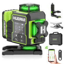 Huepar New Edition W04CG 4D Laser Level, LCD Display, Rotating Motor Base, 360 Self-Leveling Cross Line - Bluetooth Remote Control, High Precision L