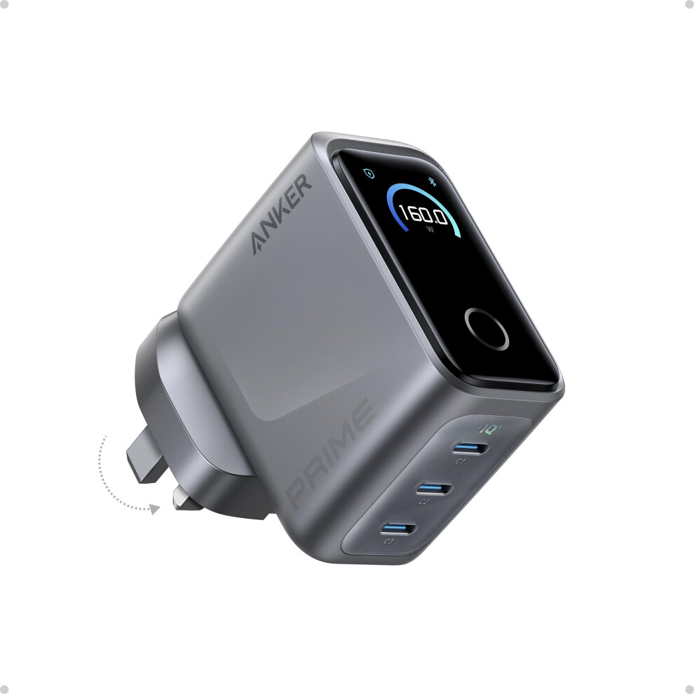 Photos - Power Tool Battery ANKER Prime 160W USB C Charger, 3-Port Compact GaN Laptop Charger, Smart Display and Touch Control, Ultra Fast 140W Charging