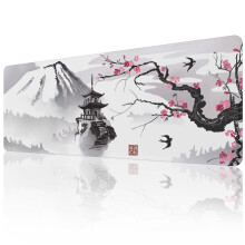 EFISH Japanese Cherry Blossom Mouse Pad (31.5 11.8 0.12 inch) Extended Large Mouse Mat Desk Pad, Stitched Edges Mousepad,Non-Slip Rubber Base,Ke
