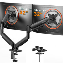 ErGear Dual Monitor Arm for 13-32 Inch Screens, Dual Monitor Stand with Smooth Height Adjustment, Quick-Release VESA Plate, C-Clamp & Grommet Mountin