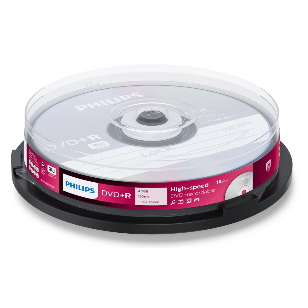 Philips Dr4s6b10 F Blank Dvd + R 4.7 Gb Data/120 Min Video, 16X, Spindle Of 10