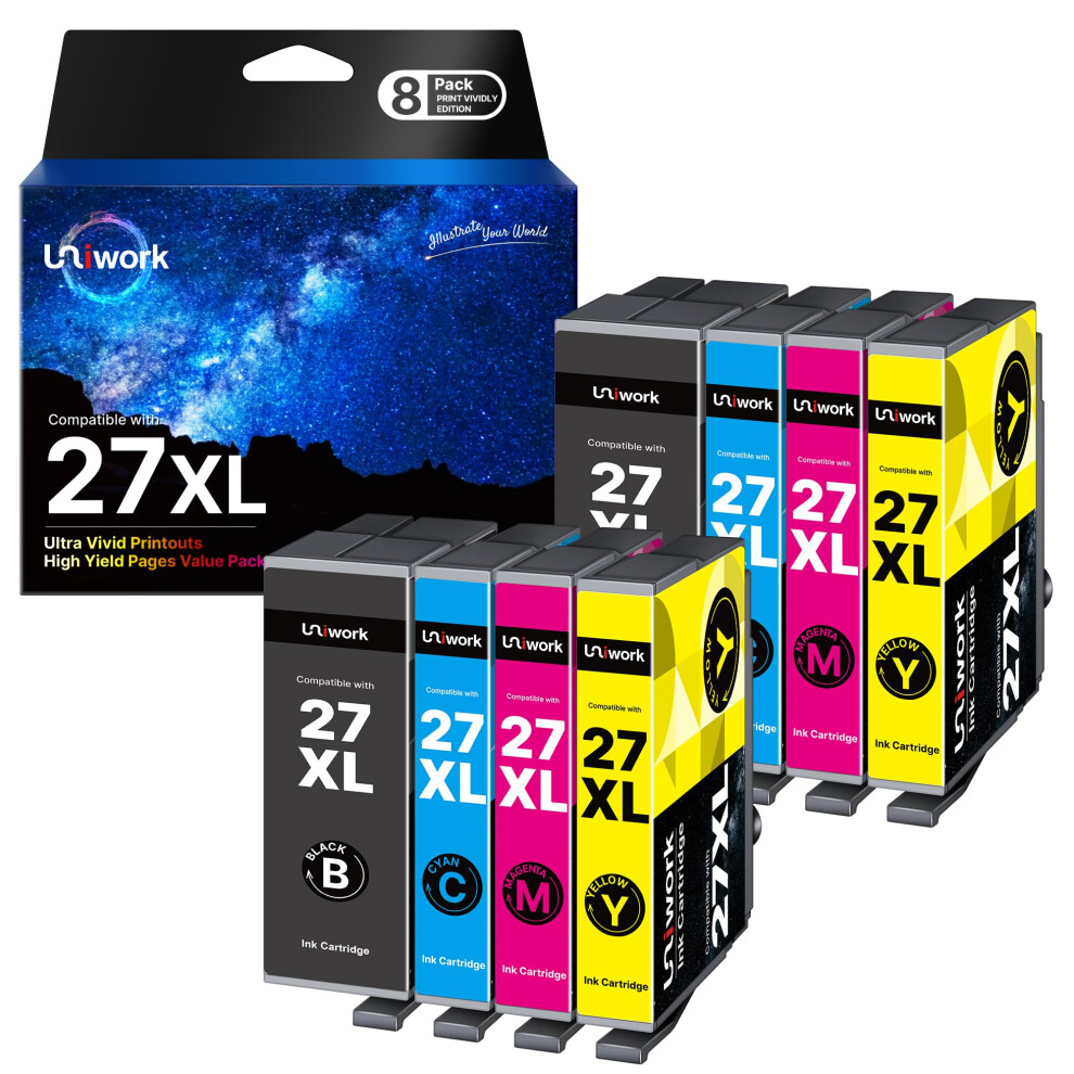 Uniwork 27XL Multipack Printer Cartridges Compatible For Epson 27 Xl Workforce Wf-3620 Wf-3640 Wf-7110 Wf-7210 Wf-7610 Wf-7620 Wf-7710 Wf-7715 Wf-772 Black/Cyan/Yellow 3799175087578