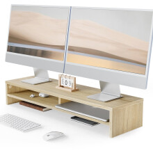 Fenge Monitor Stand Riser 2 Tiers Computer Monitor Stand Wood Desk Organizer for PC/Laptop/Printer/TV 80x23.5x14.2cm Max Load 25KG Brown (Oak)