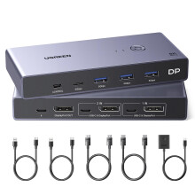 UGREEN 8K@60Hz Displayport KVM Switch, DP 1.4 KVM Switcher Support 4K@240Hz, 4 Port USB Switcher for 2 Computers Share Keyboard, Mouse, Hard Drive, P