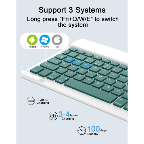 SOPPY Portable Bluetooth Keyboard and Mouse, Rechargeable Mini Keyboard, Wireless Keyboards for iPad 9.7/10.2/iPad Air/Pro/Tablets/iOS/Android/Window 2