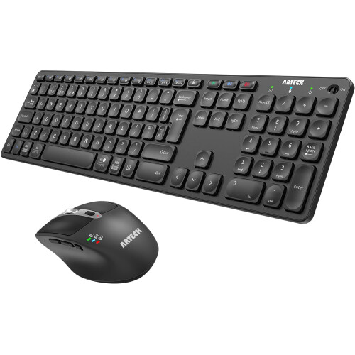 Arteck Universal Multi-Device Bluetooth Keyboard and Mouse Full Size Wireless Bluetooth Keyboard and Ergonomic Mouse Set for Windows, iOS, Android, C